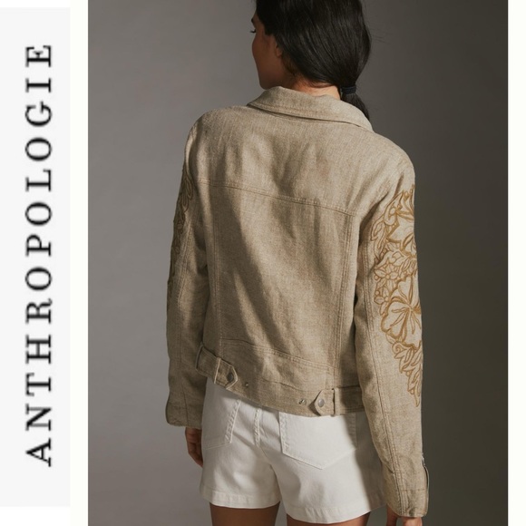 NWT Anthropologie Tessa Embroidered Boyfriend Jacket tan xs - Picture 4 of 16